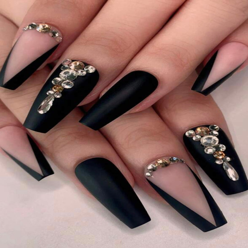 LH ORIGINAILS ready-to-wear manicure set 24 press-on nails + 5 matte rhinestone accessories