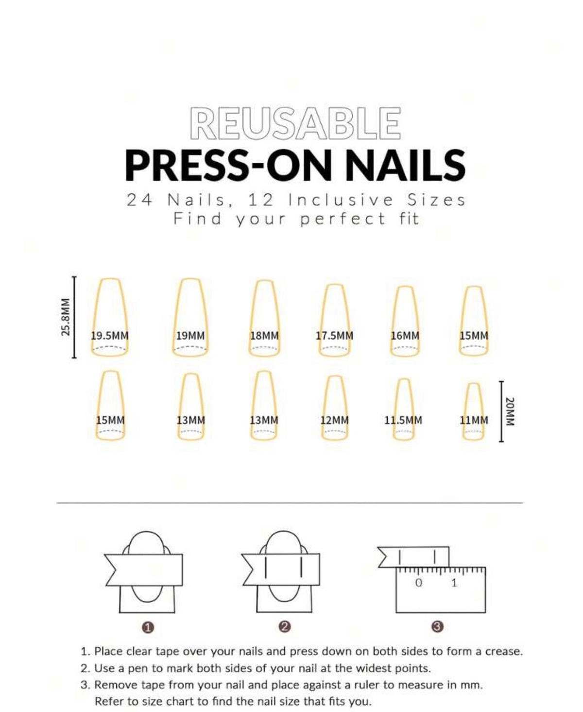 LH ORIGINAILS ready-to-wear manicure set, 24 gold ballerina press-on nails + 5 accessories