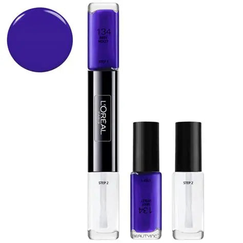L'Oréal Infallible 2-in-1 nail polish duo, color + top coat, 134 Mixy Violet, 2x5ml