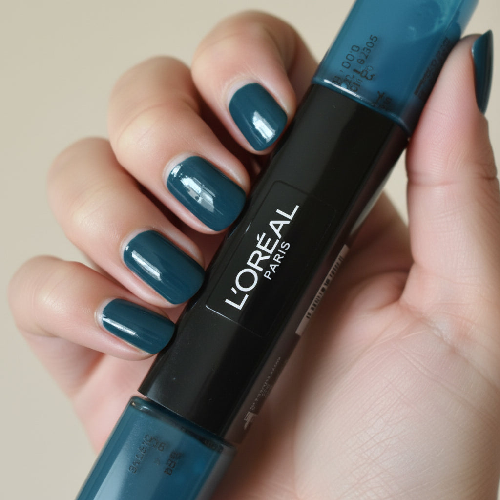 L'Oréal Infallible 2-in-1 nail polish duo, polish + top coat, 007 Océan Infini, 2x5ml