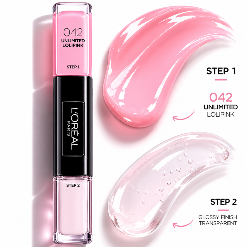 L'Oréal Infallible 2-in-1 nail polish duo, polish + top coat, 42 Unlimited Lollipink, 2x5ml